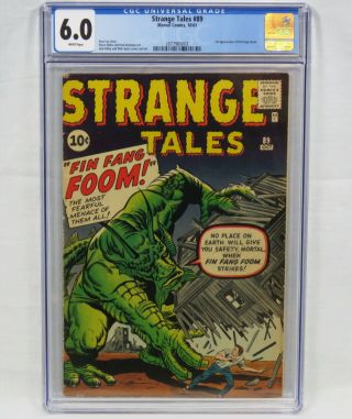 Marvel Comics Strange Tales 89 Cgc 6.  0 White Pages 1st Fin Fang Foom Lee 1961