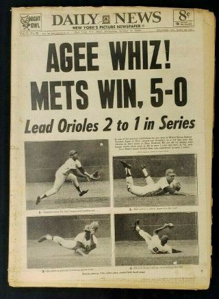 1969 Oct.  15 Ny Daily News Newspaper Agee Whiz Mets Win 5 - 0 Pgs 1 - 124