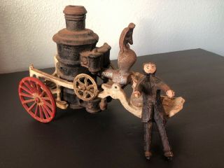 Old Cast Iron Steam Engine Toy W Engineer Man - As Found Very Heavy