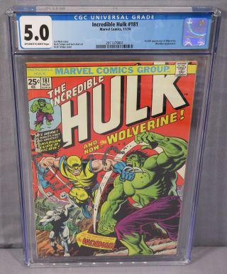 The Incredible Hulk 181 (wolverine 1st Appearance) Cgc 5.  0 Vg/fn Marvel 1974