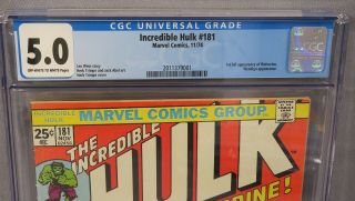 THE INCREDIBLE HULK 181 (Wolverine 1st appearance) CGC 5.  0 VG/FN Marvel 1974 2