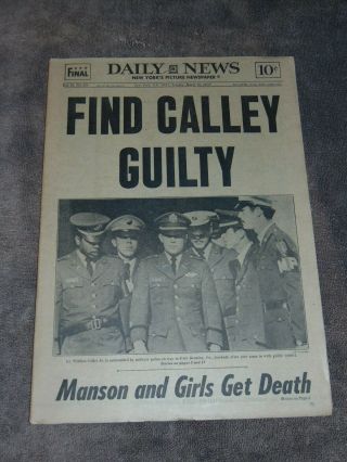 Mar.  30,  1971 Ny Newspaper: Lt.  Calley Guilty; Charles Manson & Girls Get Death