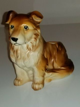 Adorable Vintage Ceramic Collie Puppy Dog Napco Planter Vase Made In Japan 6717