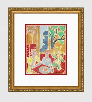 Look 1948 Henri Matisse Antique Print " Two Girls At The Table " Signed Framed