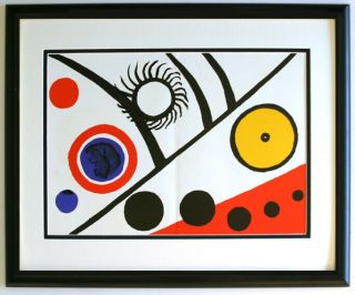 1976 Authentic Alexander Calder Color Lithograph The Sun & The Moon Framed