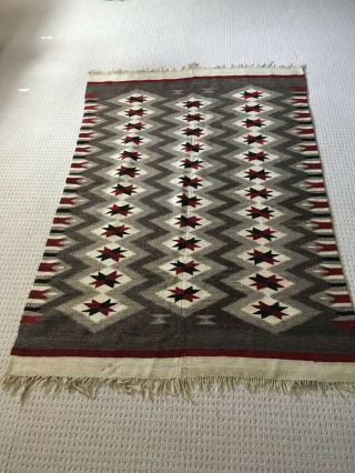 large Vintage 1930 ' s heavy hand made Natural Wool Chimayo rug 80 ' x 54 