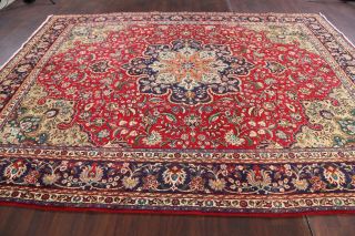 Vintage Geometric Red Oriental Hand - Knotted Wool Large Area Rug 10x13