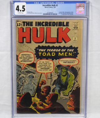 Incredible Hulk 2 Cgc 4.  5 First Green Marvel Comics 1st Appearance Toad Men 