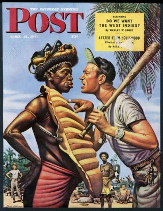Saturday Evening Post Framing Cover April 21 1945 Islander Baseball Umpire Usaf
