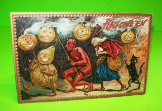Halloween Postcard Tucks Vintage Series 160 Devils Parade Embossed Goth