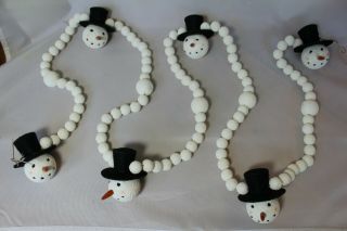 Snowball Snow Man Head W/black Top Hat Garland 6 Ft Christmas Winter Decor Cute