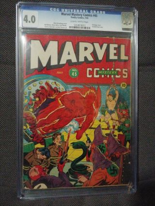 Marvel Mystery 45 (7/43).  Wwii Nazi/red Skull Cover By Schomburg.  Cgc 4.  0.
