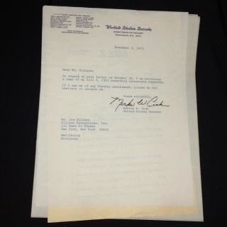 1973 Marlow Cook Senator Letter Re: Otb Sports Betting/gambling/horse Racing Vtg