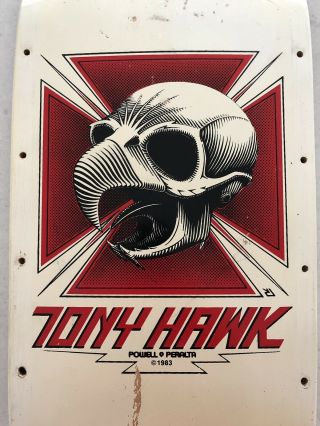 1983 Powell Peralta Tony Hawk Vintage 80’s Skateboard Deck White 2