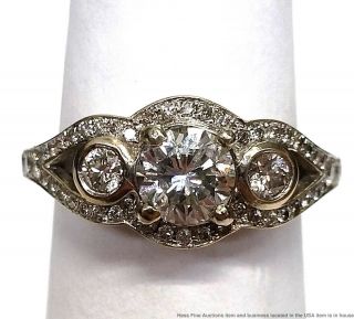 0.  71ct Center Diamond 1.  43ctw 18k White Gold Vintage Art Deco Engagement Ring