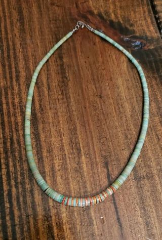 Very Rare Vintage Navajo Turquoise,  Coral Sterling Silver Heishi Necklace
