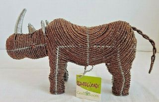 Beadworx By Grass Roots Rhinoceros Hand Crafted Beaded Collectible Nwt Copper