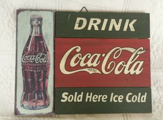 Vtg Inspired Distressed The Coca Cola Company Wood Distressed Coke Sign