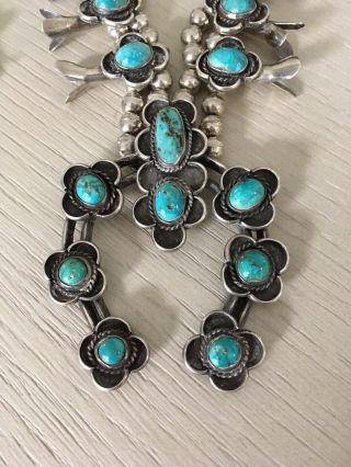 Vintage Turquoise Sterling Silver Squash Blossom Necklace Signed & Dated Dtsosie
