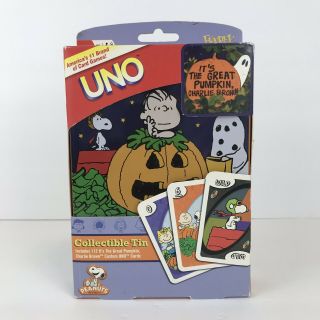 Uno Peanuts The Great Pumpkin Charlie Brown Halloween Collectible Tin 112 Cards