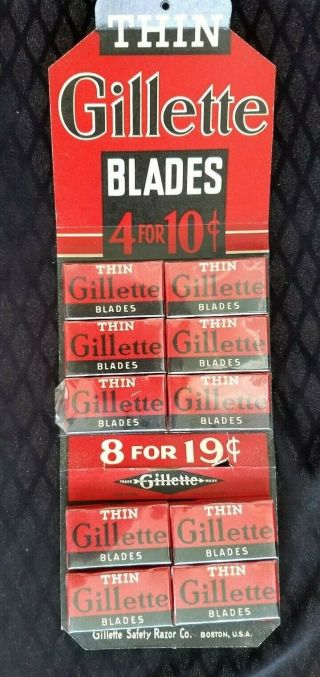Old Store Display Thin Gillette Razor Blades 10 Cents Per Pack Old Stock
