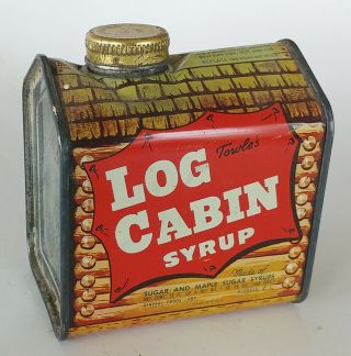 VINTAGE TOWLE ' S LOG CABIN SYRUP TIN Western Mom w/kids 2