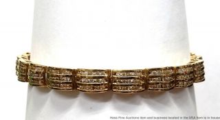 3ctw Diamond 14k Yellow Gold Vintage Channel Set Wide Three Row Tennis Bracelet
