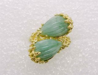 18k Yellow Gold Vintage Carved Jade Ring - Size 7.  5 - Lb1645