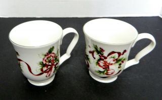 Charter Club Winter Garland Coffee Mugs Ribbons Bells Candy Canes Holly Berries