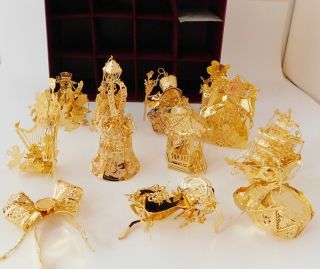 12 Danbury 23k Plated Gold Christmas Ornaments 1994 1996 Clipper Unicorn