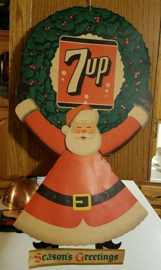 1955 Advertising 7up Cola Soda Pop Seasons Greeting Santa Claus Double Sided S - 3