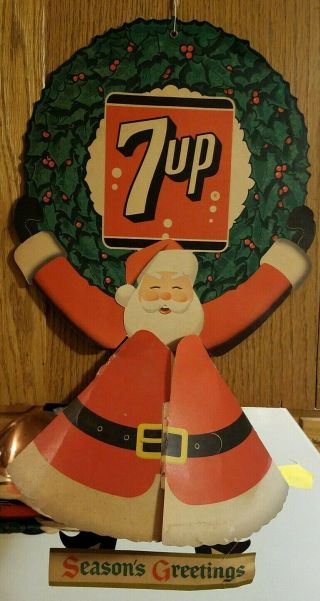 1955 ADVERTISING 7up Cola SODA POP Seasons Greeting SANTA CLAUS Double Sided S - 3 2