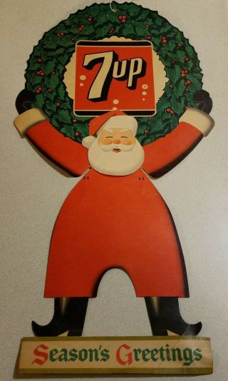 1955 ADVERTISING 7up Cola SODA POP Seasons Greeting SANTA CLAUS Double Sided S - 3 3