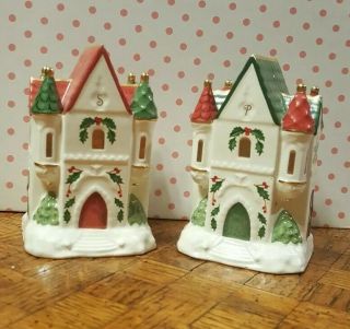Lenox Christmas Holiday Houses / Church Salt & Pepper Shaker Set