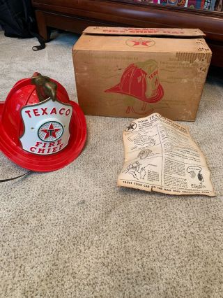 Vintage Texaco Fire Chief Fireman Hat Gas Service Station Helmet Ex W/box