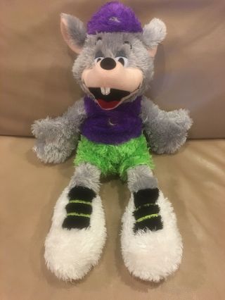 Chuck E Cheese 21 " Lg Plush Stuffed Fuzzy Doll Purple Shirt Green Shorts 2012