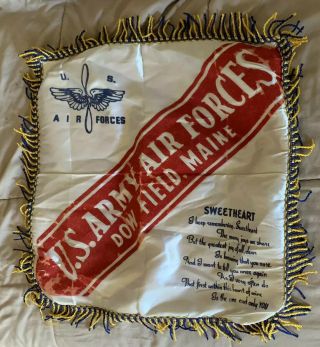 Vintage Ww2 Sweetheart Pillowcase U.  S.  Army Air Forces Dow Field Maine