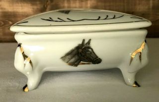 Horse Head Portrait Porcelain Footed Gold Accents Trinket Jewelry Box