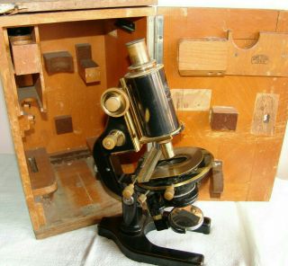 Vintage Carl Zeiss Jena Microscope With Wooden Box 1940 