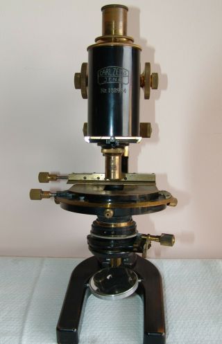 VINTAGE CARL ZEISS JENA MICROSCOPE WITH WOODEN BOX 1940 ' s 2