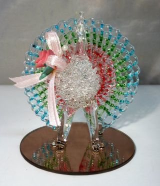 GLASS ART HAND CRAFTED GLASS COLORFUL PEACOCK FIGURINE 3