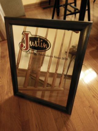 Vintage Advertising Store Display Justin Boots Stand Up Floor Mirror Man Cave