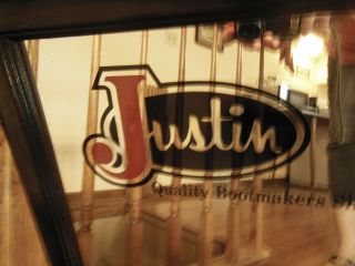 VINTAGE ADVERTISING STORE DISPLAY JUSTIN BOOTS STAND UP FLOOR MIRROR MAN CAVE 2