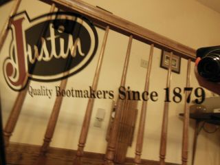 VINTAGE ADVERTISING STORE DISPLAY JUSTIN BOOTS STAND UP FLOOR MIRROR MAN CAVE 3
