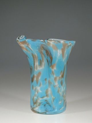 Vintage Murano Glass Blue White Gold Aventurine Vase C.  1975