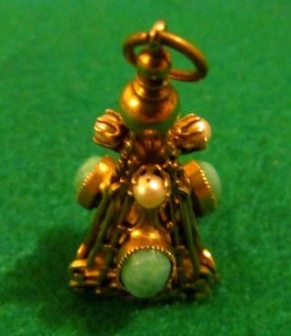 Rare Vintage Victorian 3 Sides Jade Etruscan Puffy Gold Pendant Charm Fob