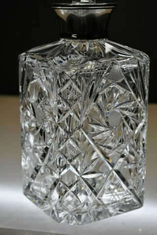 RARE VINTAGE R&D CUT GLASS CRYSTAL PINWHEEL DECANTER STERLING.  925 SILVER COLLAR 2
