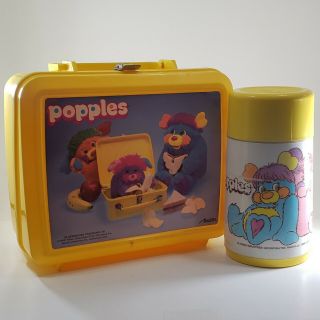 Vintage 1986 Aladdin Popples Lunch Box And Thermos 80s Yellow