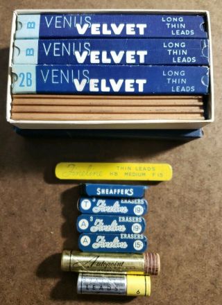 Vintage Sheaffer Tins Mechanical Pencil Leads Erasers - Venus & Autopoint Lead