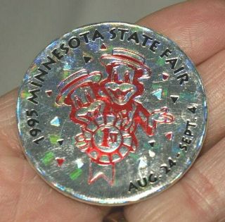 Minnesota State Fair Pog 1995 Silver Holographic Red Wcco Round Vintage 1st Plac